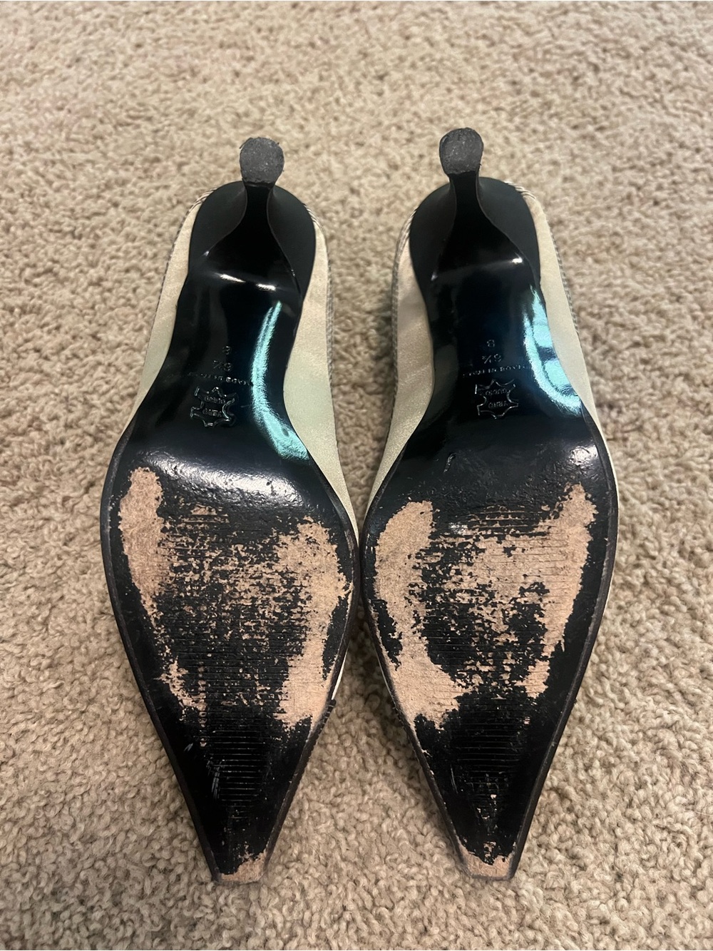 Versani Two-Tone Pointed Toe Pumps in Beige and Black